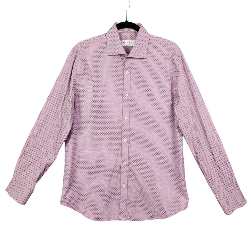 ROBERT GRAHAM Purple Geometric Check Long Sleeve Button Up Shirt SIZE 16.5 42